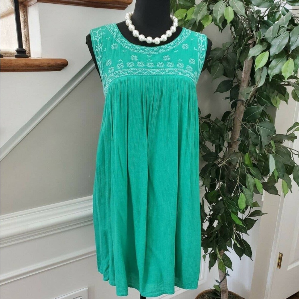 Red Camel Teal Embroidered Dress